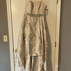 Beige and gold high low dress with pockets